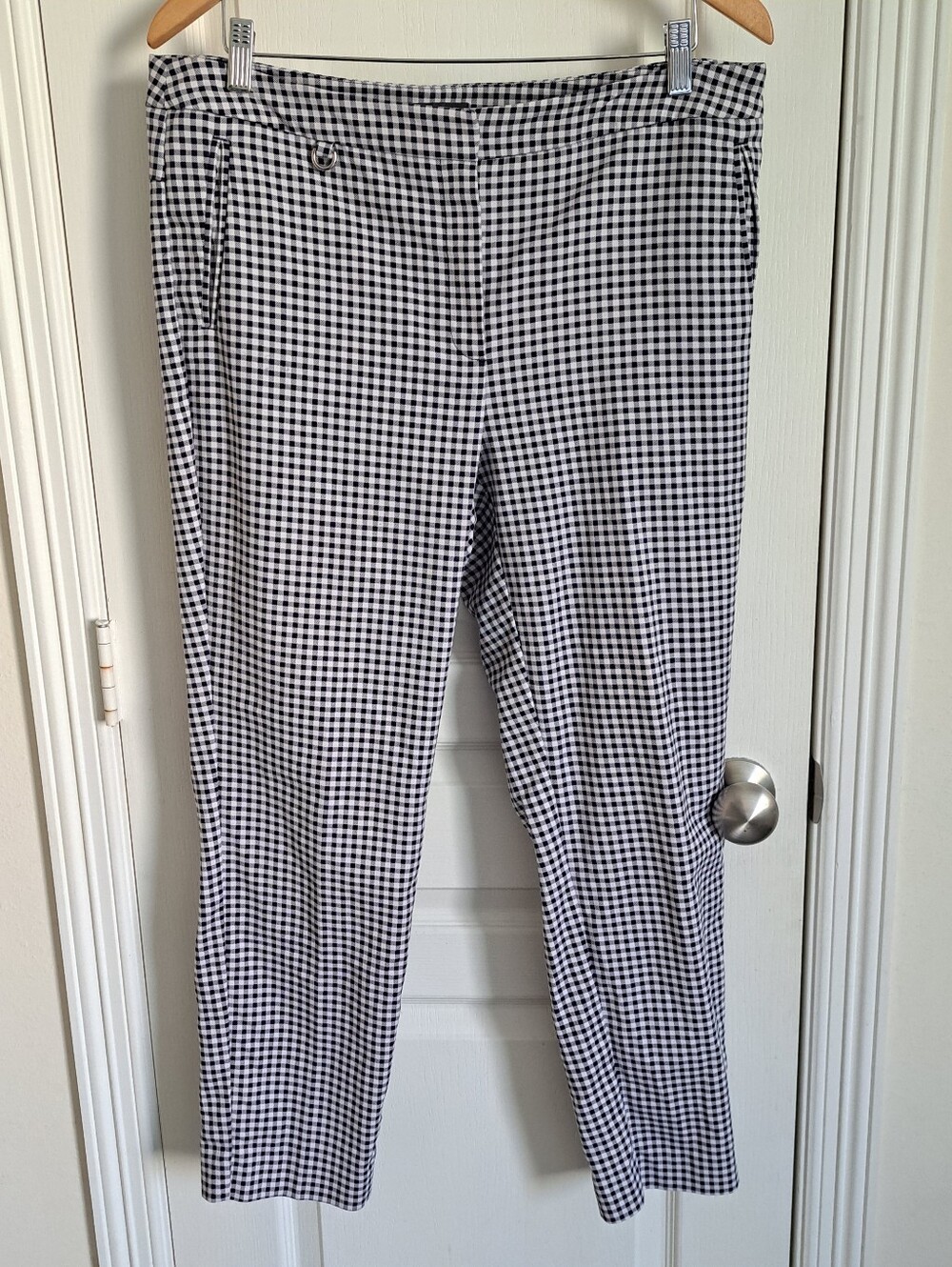 Adrianna Papell Gingham Ankle Pants Black White Check Slim Leg Womens Size 14